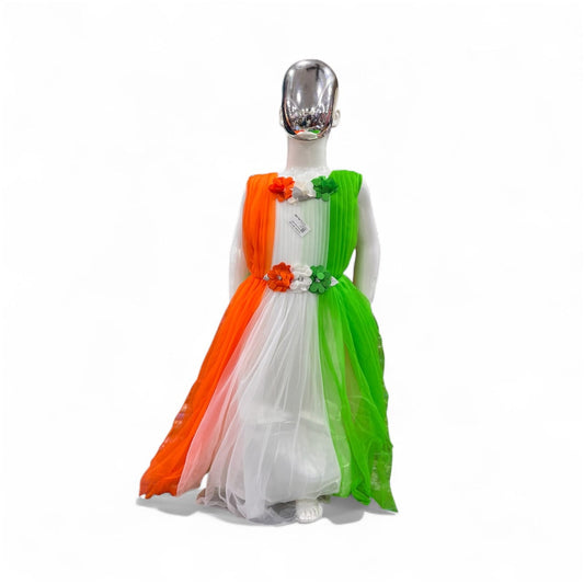 Girl's Classic  Net Gown with Floral Sash - Formal Occasion Wear